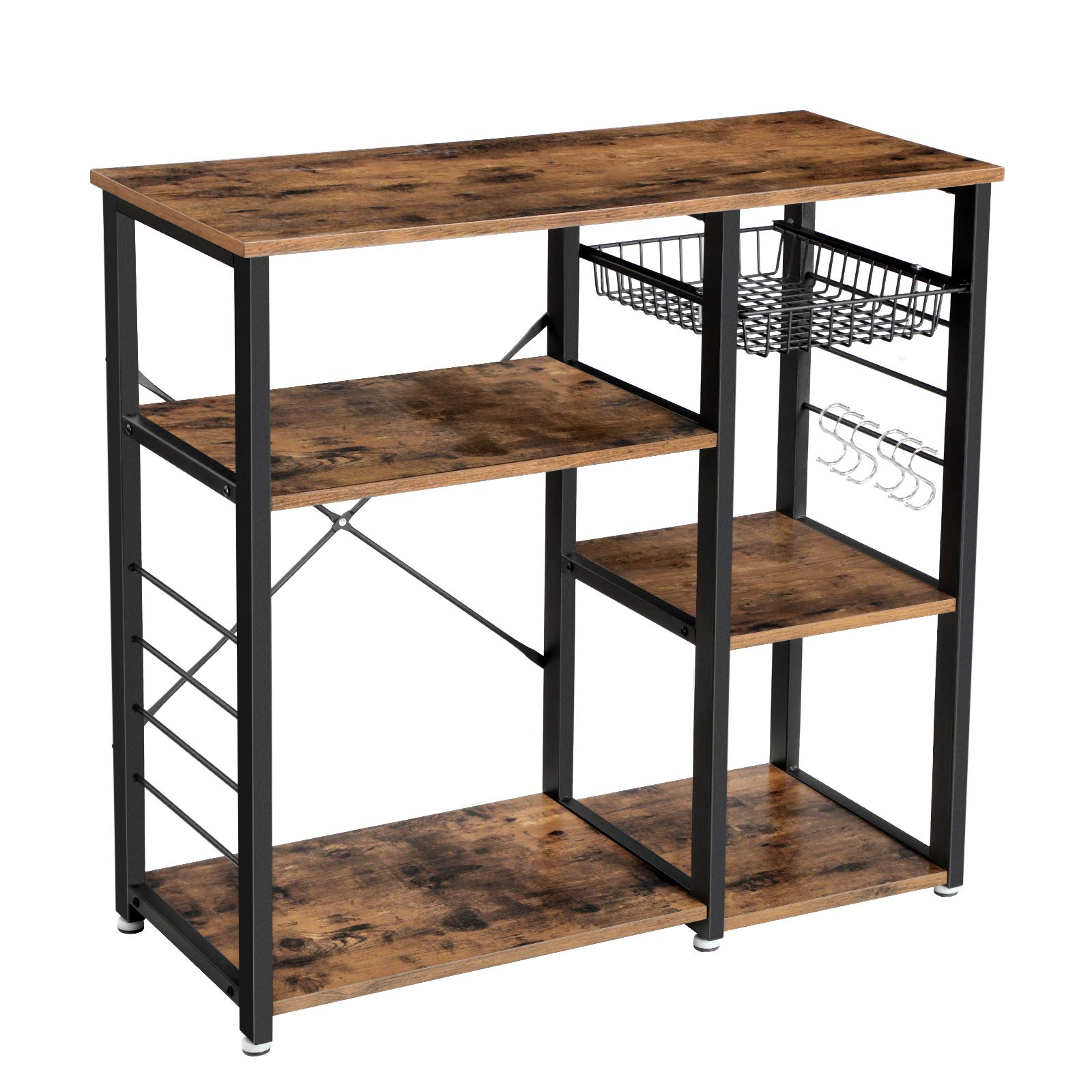 Vasagle Baker's Rack, Kitchen Shelf With Steel Frame, Wire Basket And 6 ... for Discover the Versatility of the Ozias Shelf Rustic Brown/Black