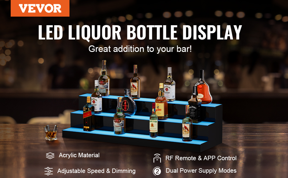 Vevor Led Lighted Liquor Bottle Display Bar Shelf Rf & App Control ... inside Vevor Led Lighted Liquor Bottle Display Bar Shelf Rf & App Control 24" 3-Step