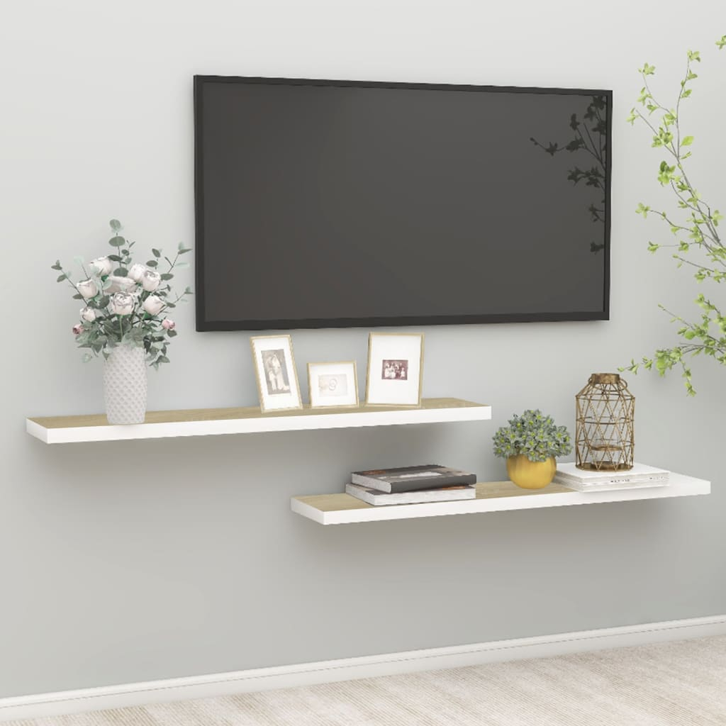 Vidaxl Floating Wall Shelves 2 Pcs Oak And White 47.2&Quot;X9.3&Quot;X1.5&Quot; Mdf ... intended for Effortless Elegance Installing Your vidaXL 19.7" Floating Glass Shelves