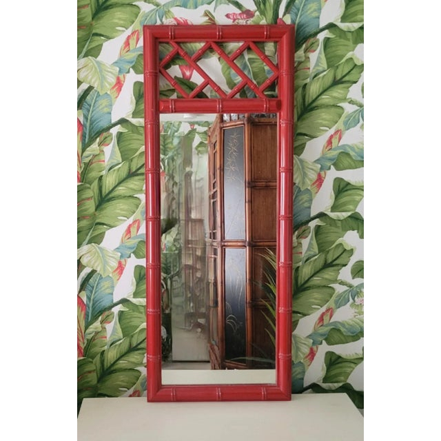 Vintage Chinese Chippendale Palm Beach Regency Red Lacquered Tall Wall ... within Chippendale Mirror, Red Asian