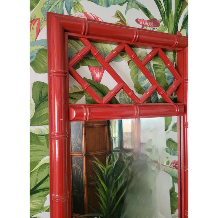Vintage Chinese Chippendale Palm Beach Regency Red Lacquered Tall Wall ... within Styling Your Space with the Bold Statement of Red Asian Chippendale Mirrors