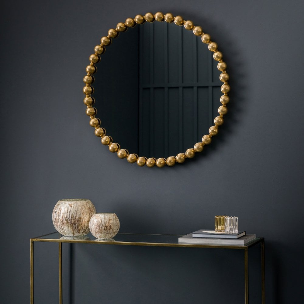 Visionary Home Chieveley Aged Gold Finish Large Beading Design Metal Frame Round Wall Mirror ... with regard to The Allure of Large Round Gold Mirrors Reflecting Style