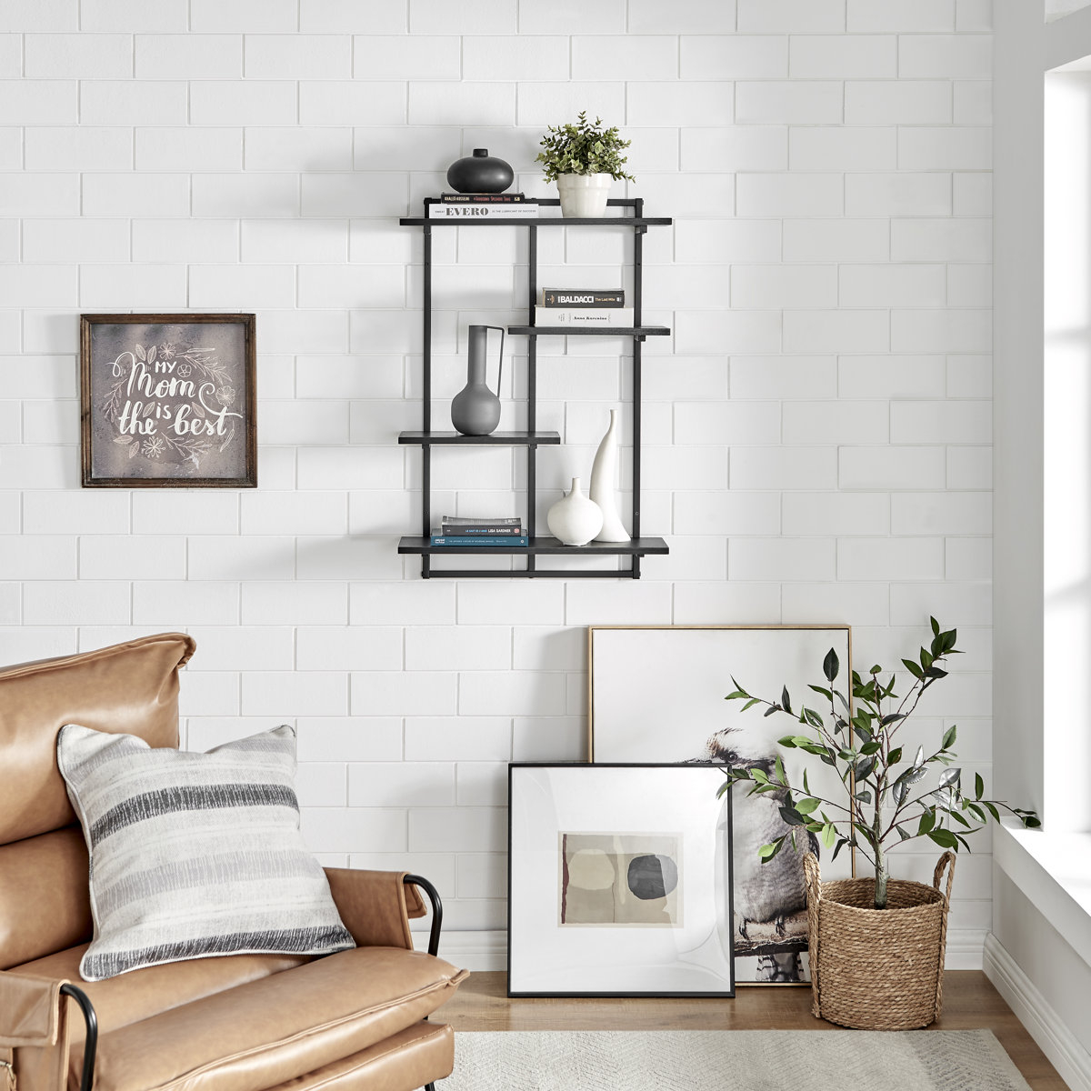 Wade Logan® Rhodes 4 Tier Modern Floating Windowsill Wall Shelf ... with Rhodes 4 Tier Modern Floating Windowsill Shelf With, Black/Black