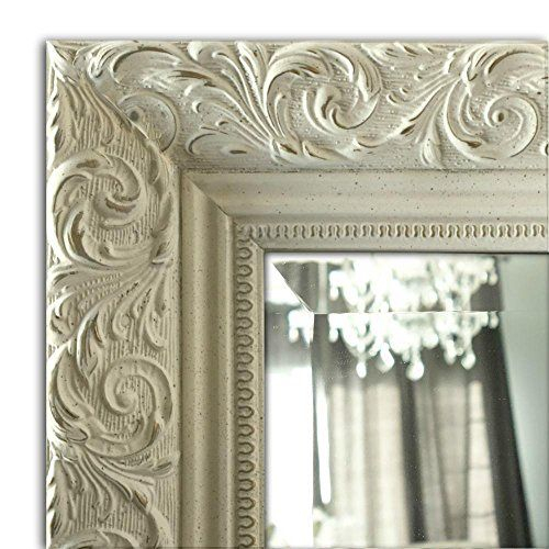 West Frames Bella French Ornate Embossed Wood Framed Wall Mirror (26.25" X 32.25", Antique White ... for Engrahm Framed Mirror, White, 26"