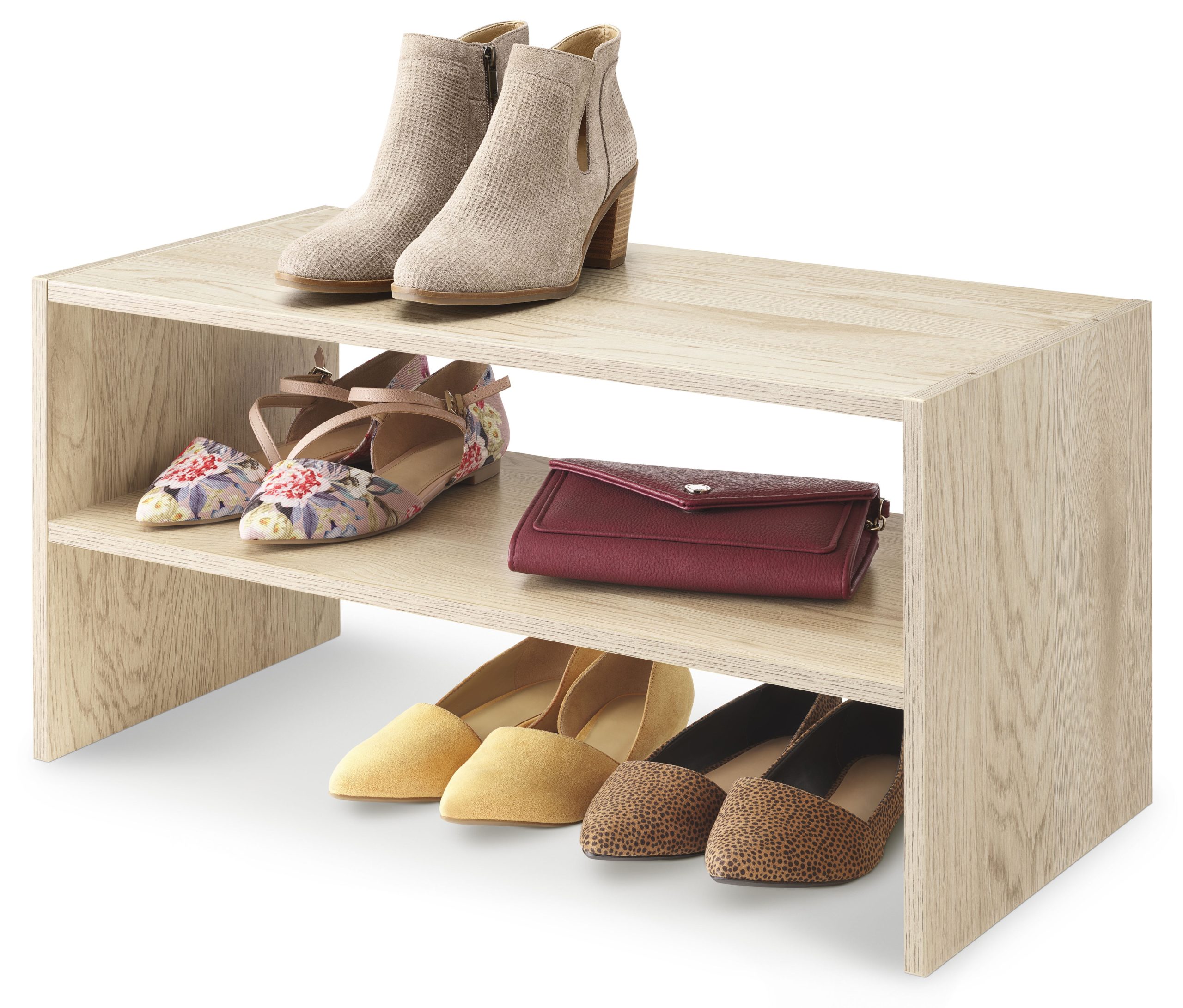 Whitmor Wood Stackable 2-Shelf Shoe Rack 24 Inch White Oak For Small ... throughout Shelf For Shoes Rack