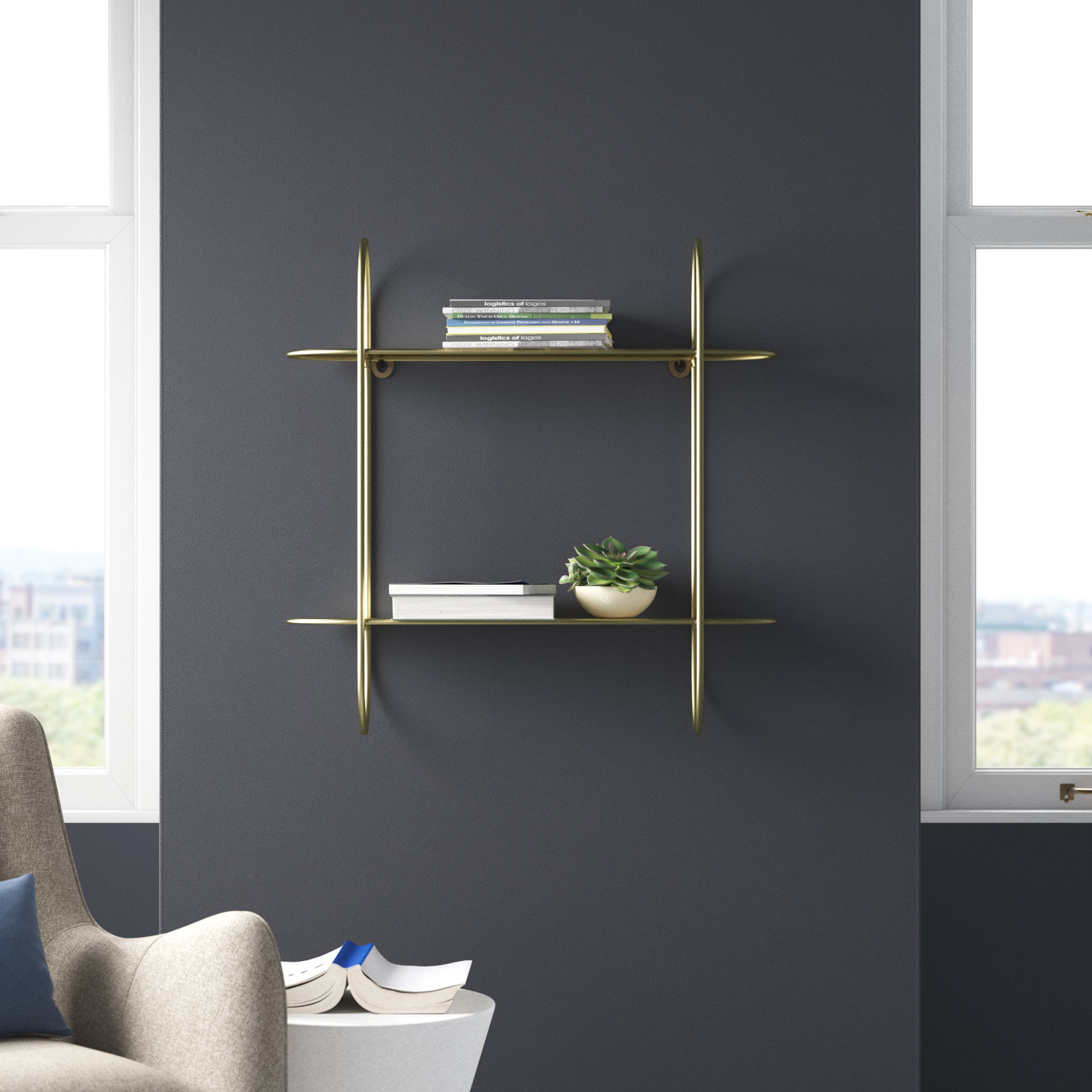Willa Arloâ„¢ Interiors Broseley Two-Tier Warm Gold Metal Hanging Bracket Wall Mounted Shelf ... regarding Understanding the Versatility of the Danya B. Warm Gold Wall Shelf