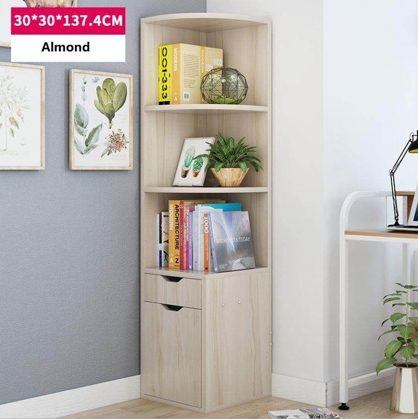 Wooden 3-Tier Corner Storage Shelves With Drawer And Cabinet (Almond ... with Wooden 3-Tier With 2-Drawer Shelf