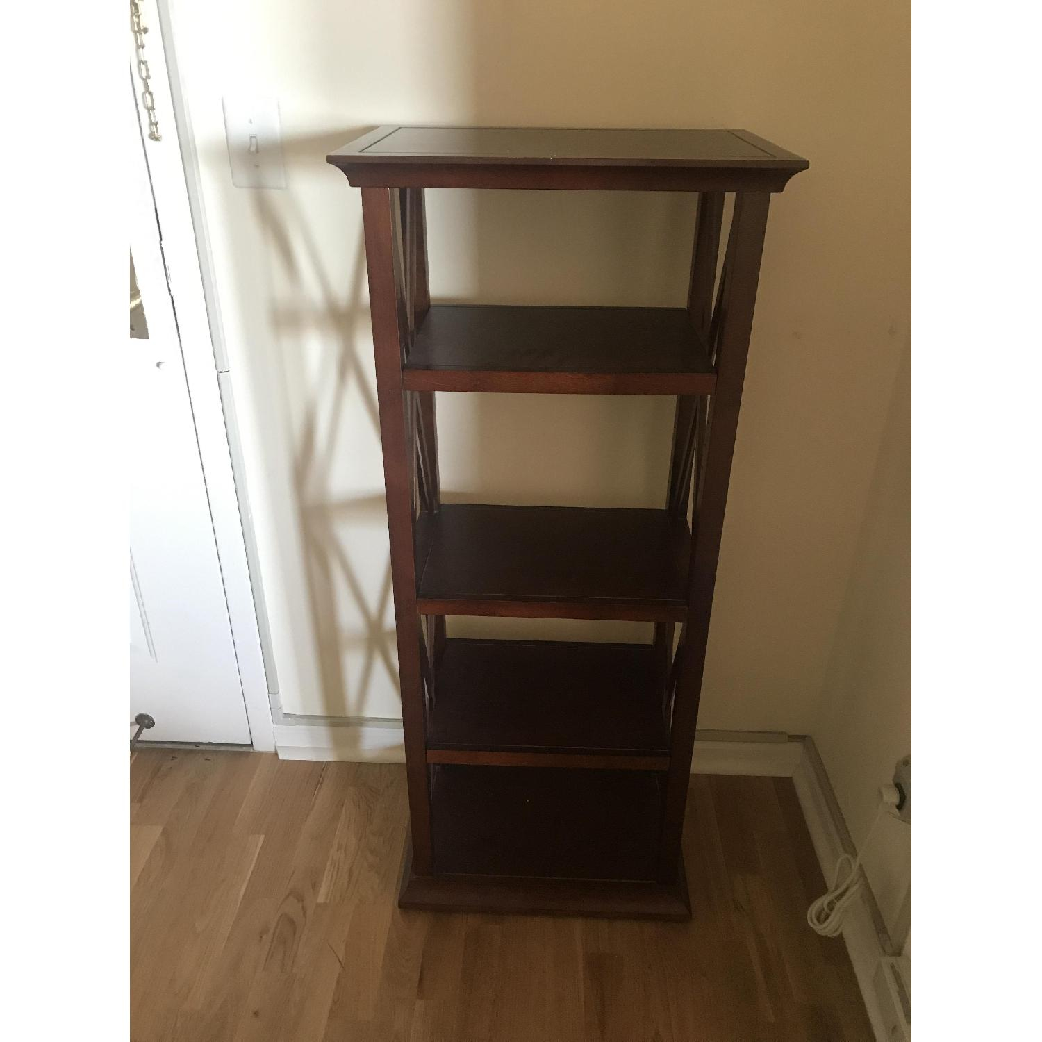 Wooden Shelving Unit - Aptdeco throughout Brodie I Medium Brown Wood Copper Accent Four Shelf Shelving Unit 32L X 22W X 94