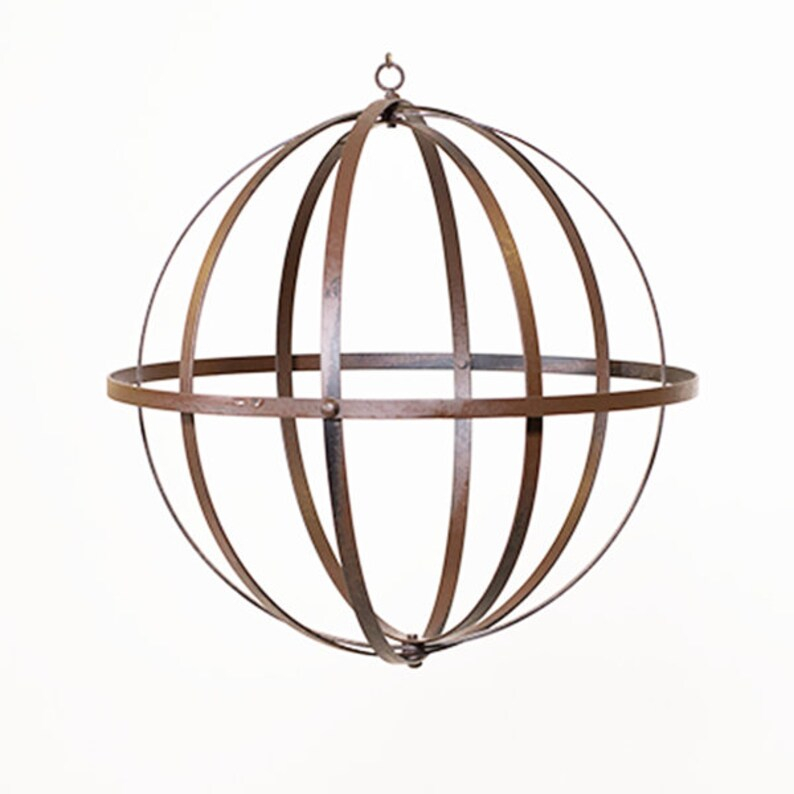 Wrought Iron Folding Sphere Round Hoop Centerpiece Or Hanging | Etsy throughout Bringing Warmth and Texture with a Brown 24" Sphere Iron Mirror