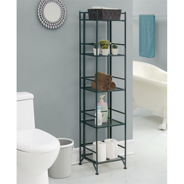 Xtra Storage Five-Tier Folding Metal Shelf In Forest Green Metal Frame ... with Green Metal Folding Shelf Smart Storage Solutions for Any Room