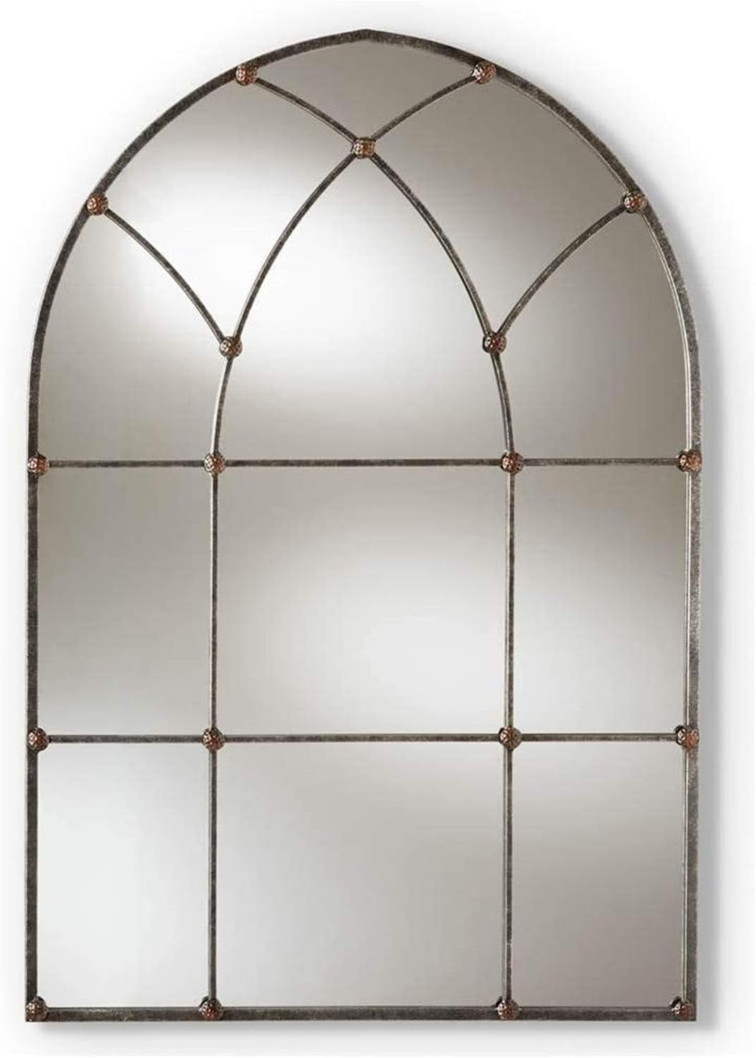 Zhenfeng Tova Vintage Farmhouse Antique Silver Finished Arched Window ... pertaining to Adding Light and Character Using the Baxton Studio Window Mirror