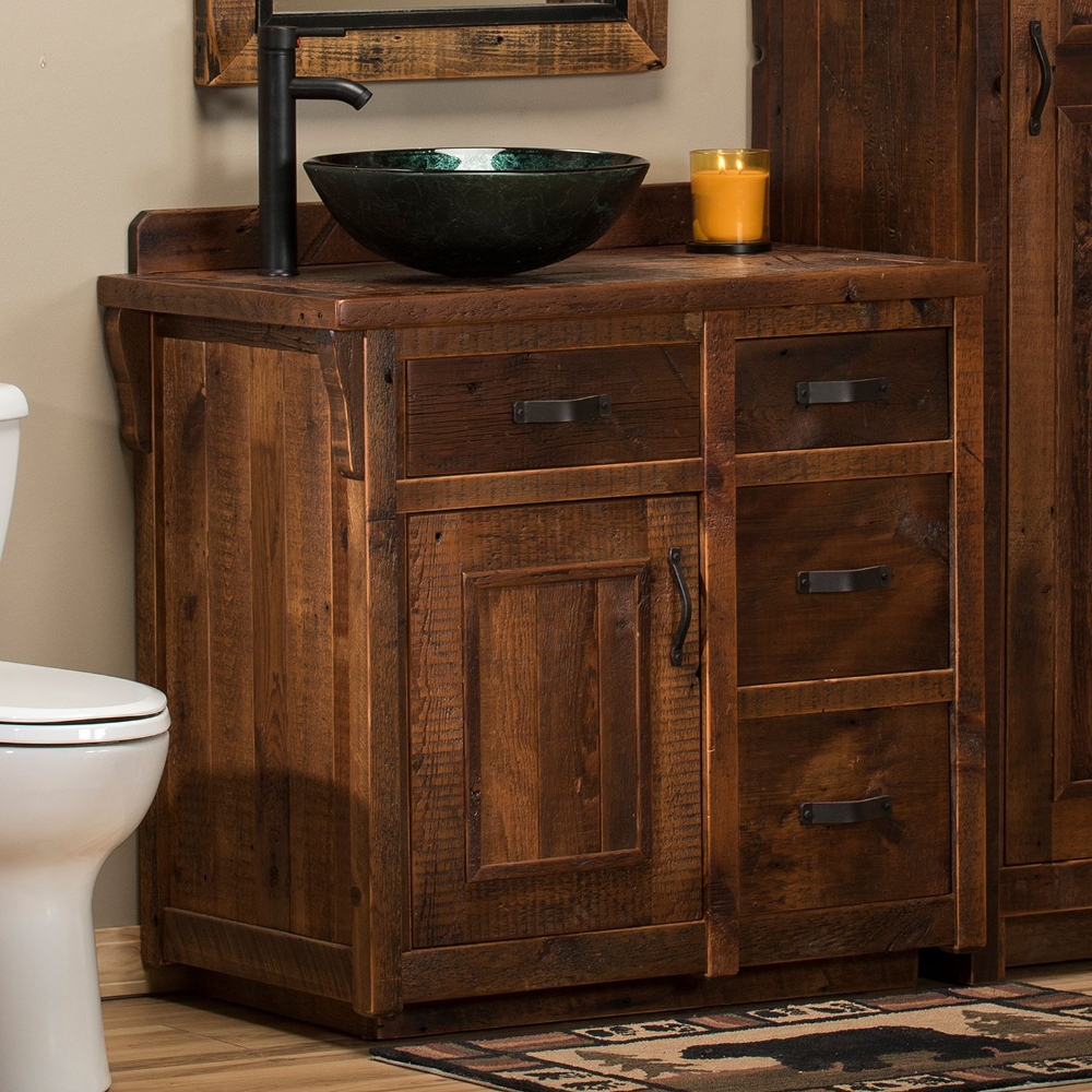 10+ Rustic Wood Bathroom Vanity intended for Delano Rustic Reclaimed Wood Bathroom Vanity, Black
