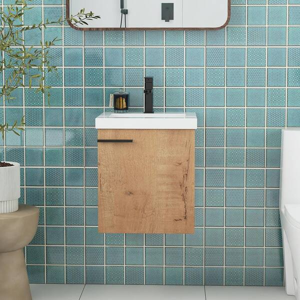 18 In. W X 15 In. D X 21 In. H Wall Mounted Single Sink Bath Vanity In ... for Why 18x15. Bath Vanity. Imitative Oak Represents the Future of Bathroom Aesthetics