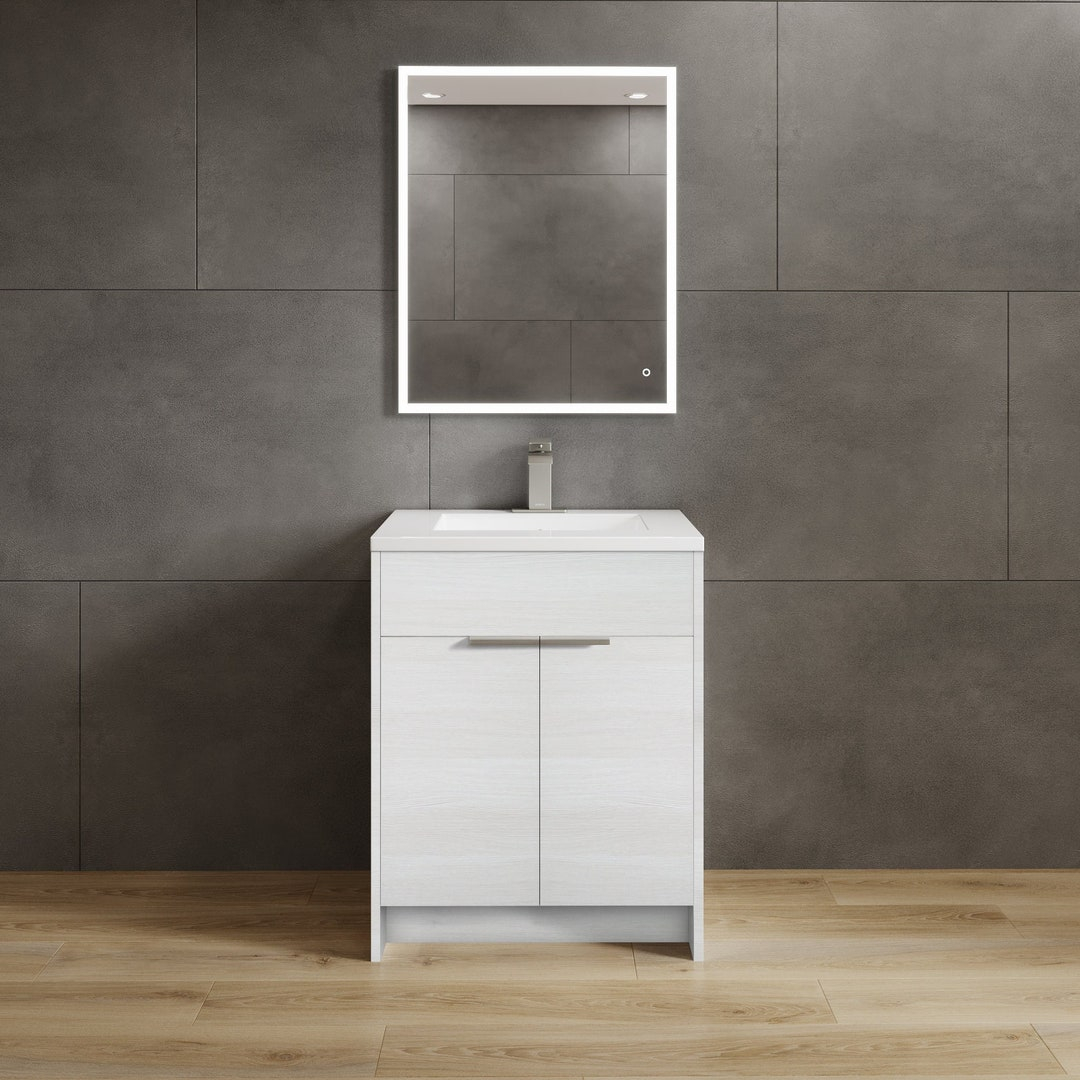 24 Inch Bathroom Vanity White Wood Single Sink Modern Flat - Etsy throughout Altura 24" Bathroom Vanity Cabinet, White