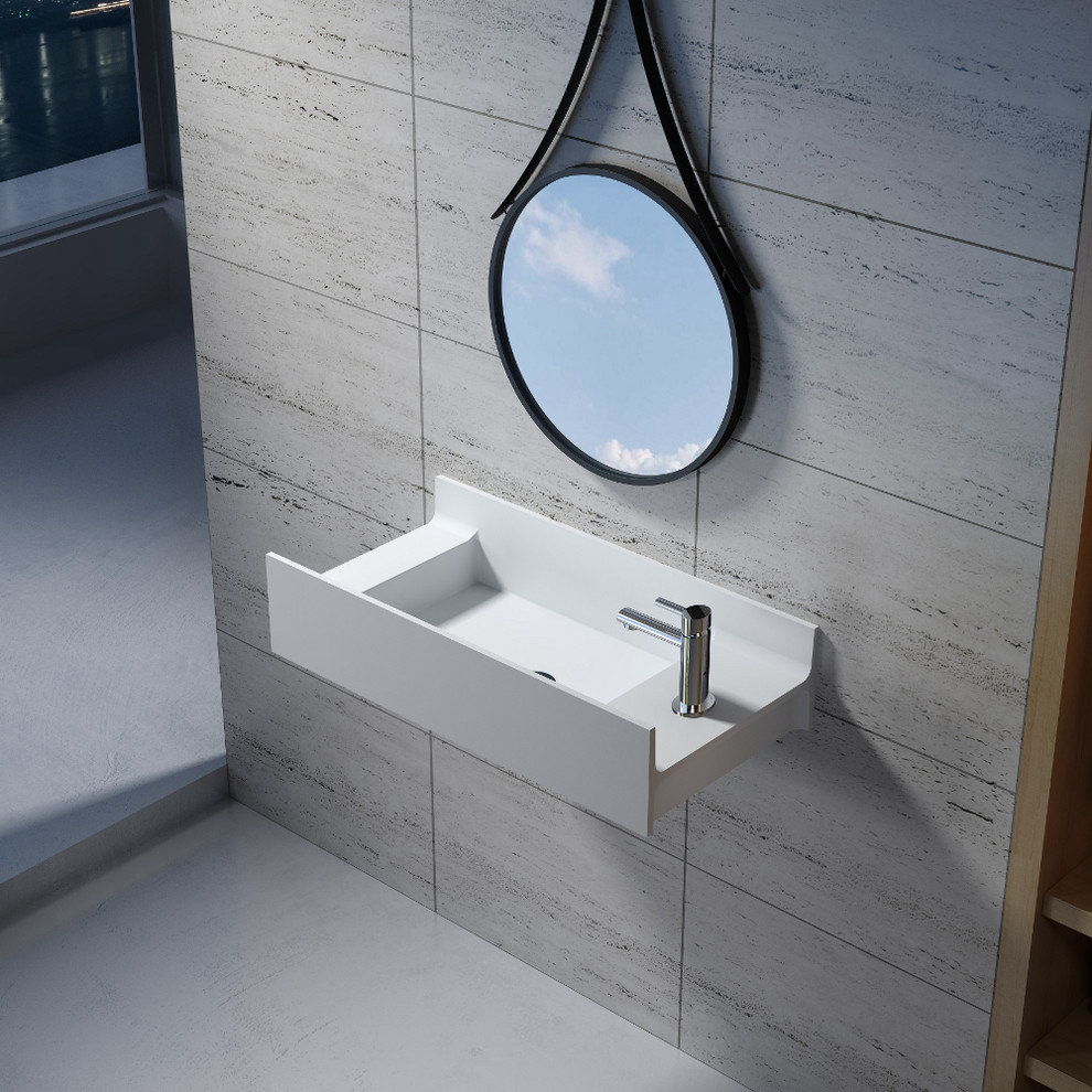31" Polystone Rectangular Wall Mounted Sink Only, Glossy White, No ... for Maximizing Bathroom Functionality with 31 Polystone Wall Mounted Solutions