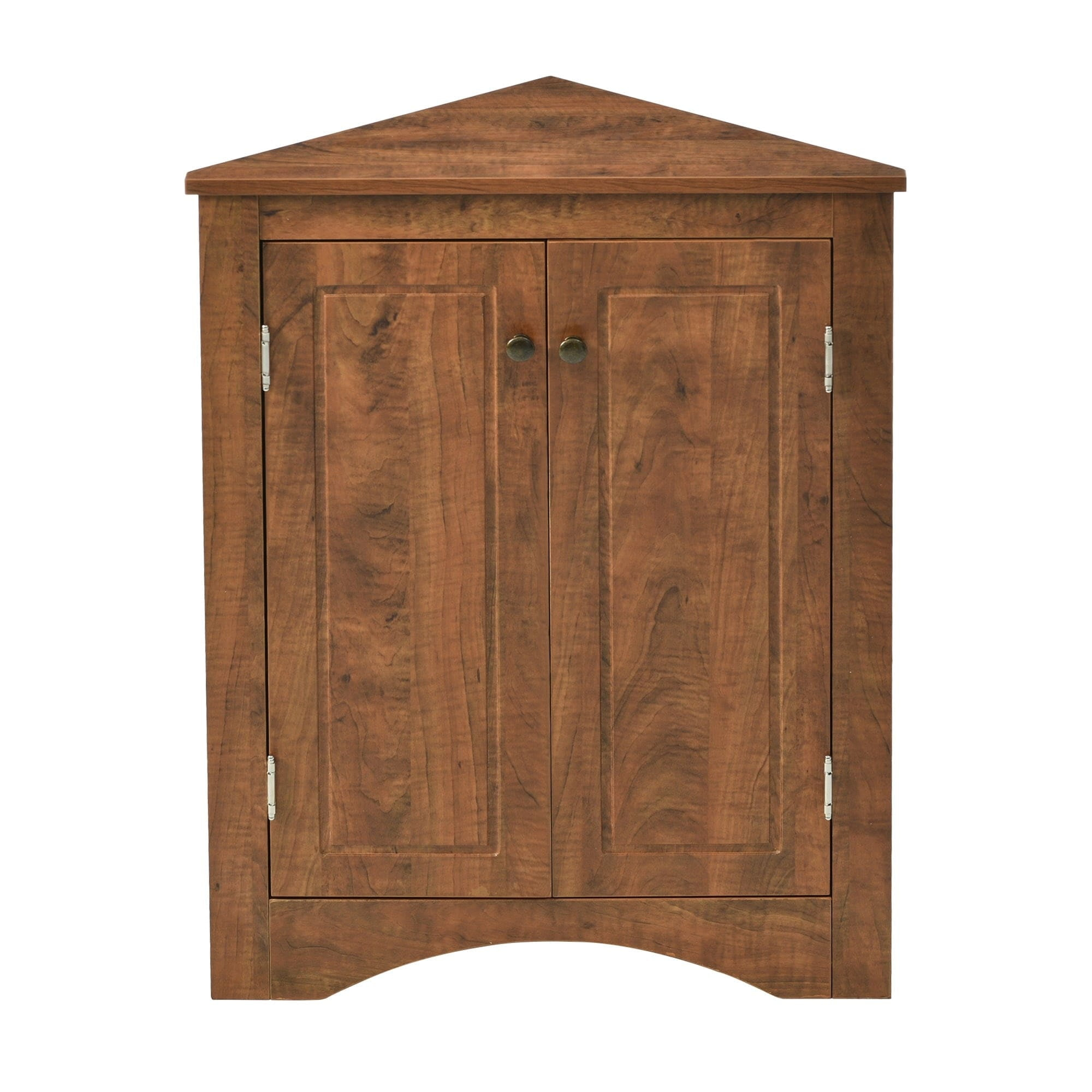 32" Wood 2-Door Bathroom Corner Cabinet With Adjustable Shelves Brown ... throughout 32" Wood 2-Door Bathroom Corner Cabinet