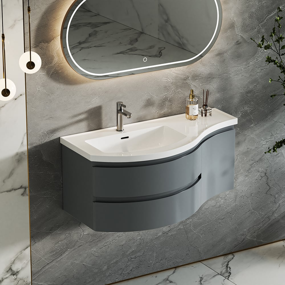 35" Floating Curved Bathroom Vanity Wall Mounted Half-Circle Bathroom ... regarding Wall-Mounted Floating Bathroom Vanity Side Cabinet