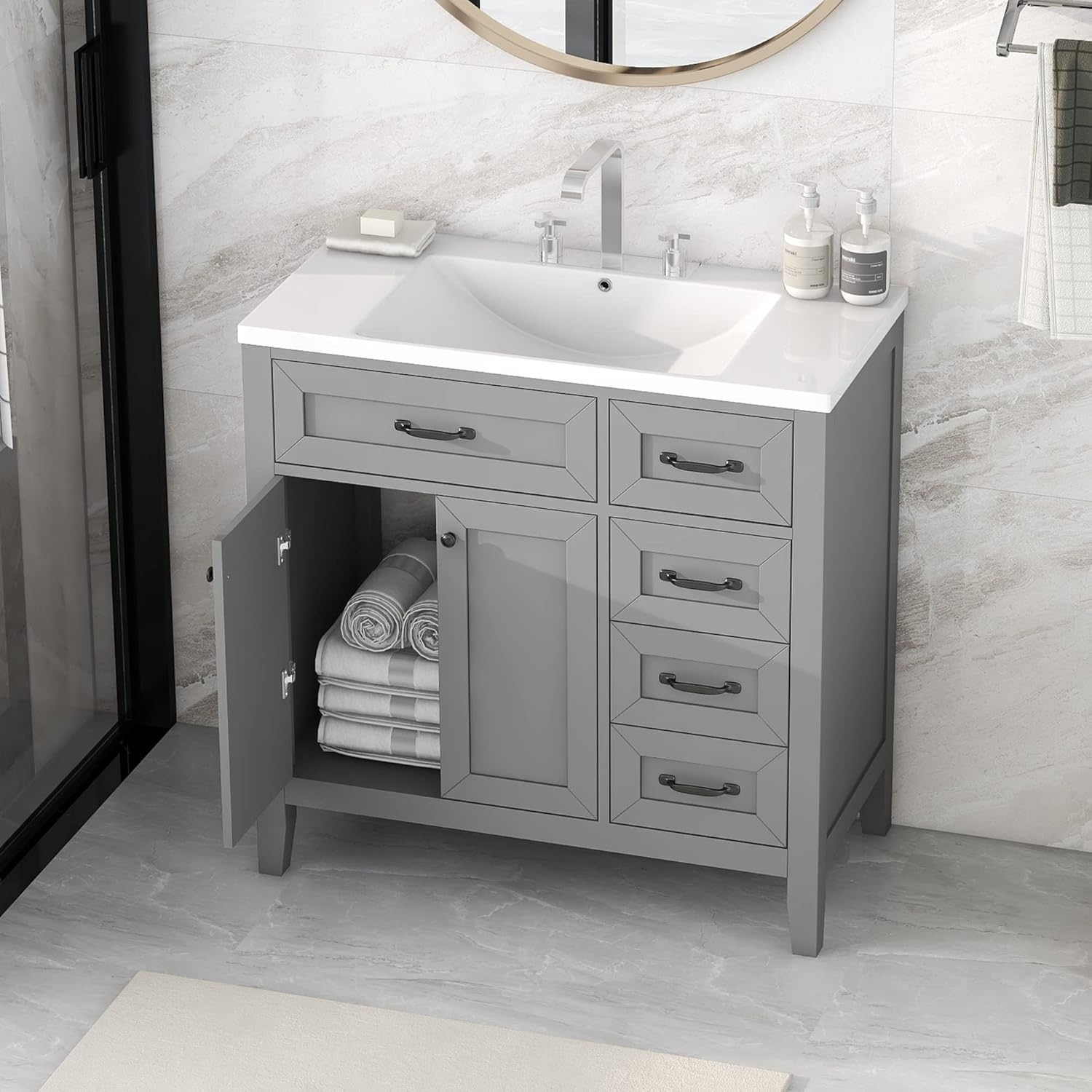36" Bathroom Vanities With Sink Set Combo, Cabinet With 3 Drawers And 2 ... with Eclair 36" Bathroom Vanity