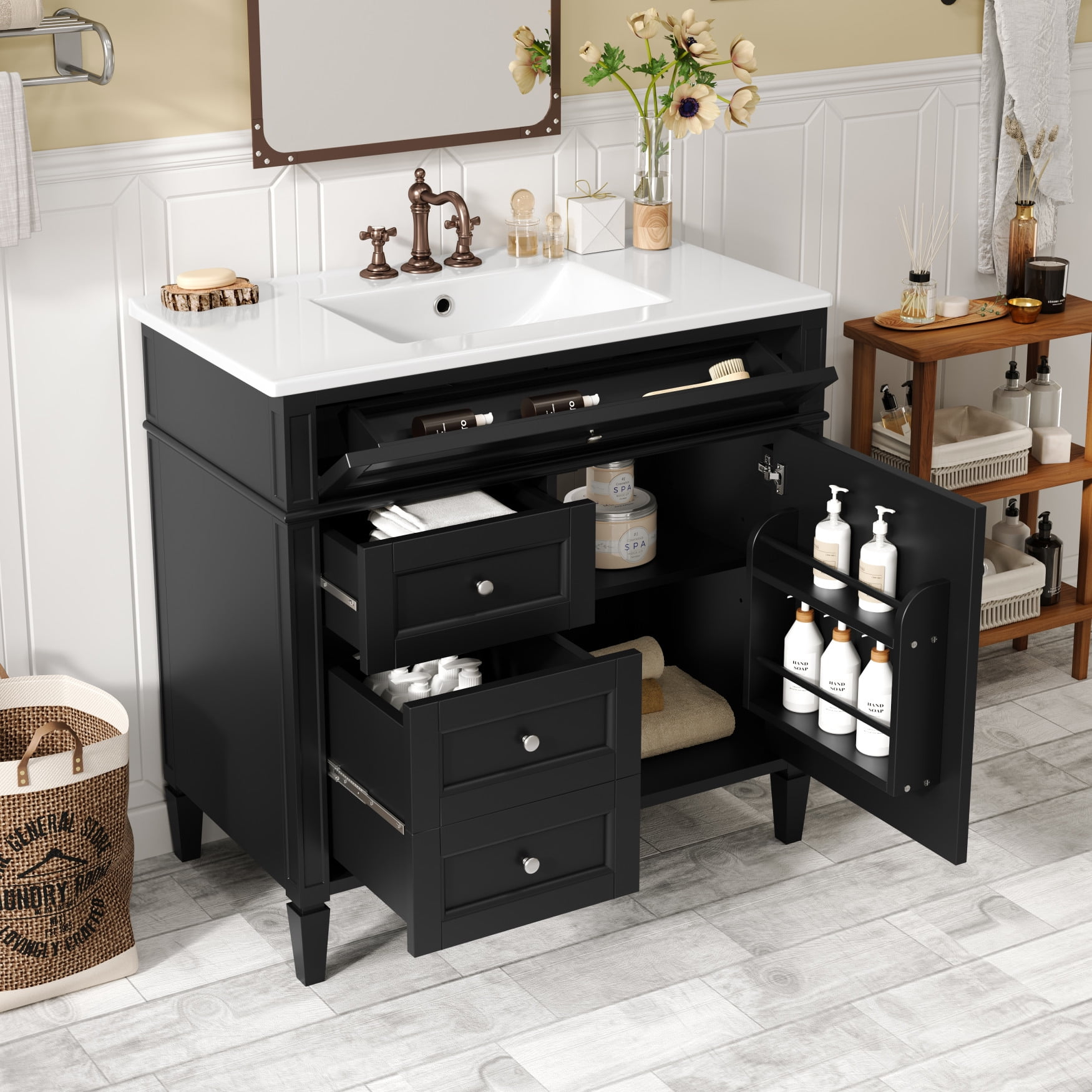 36" Bathroom Vanity Sink, Vanity Cabinet With Ceramic Sink And Tip-Out ... regarding Newport Vanity Drawer Base Cabinet