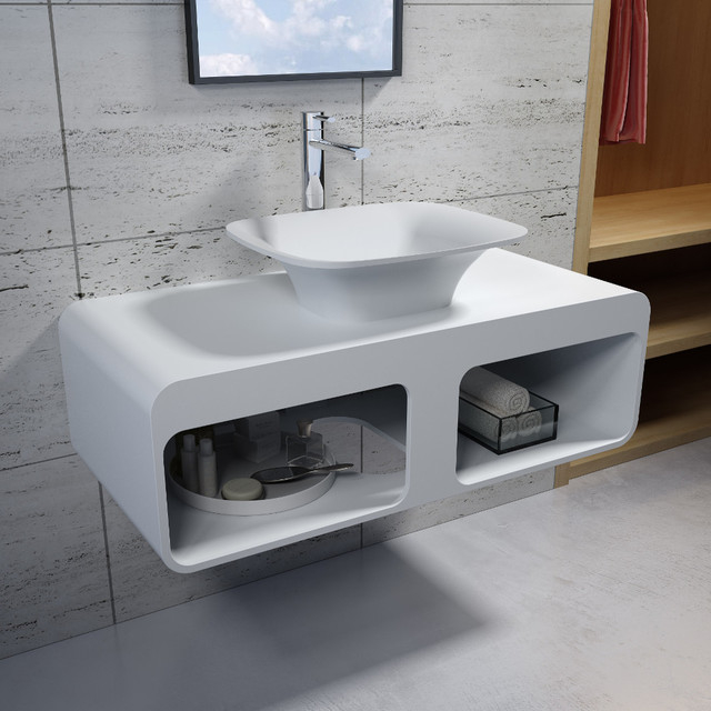 39" Polystone Wall Mounted Vanity Only, Matte White, No Sink ... inside 31" Polystone Wall Mounted Vanity Only