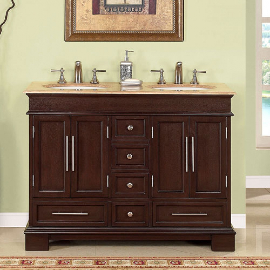 48 Inch Dark Walnut Small Double Sink Bathroom Vanity with 48" Single Or Double Sink Compatible Bathroom Vanity Cabinet - Walnut