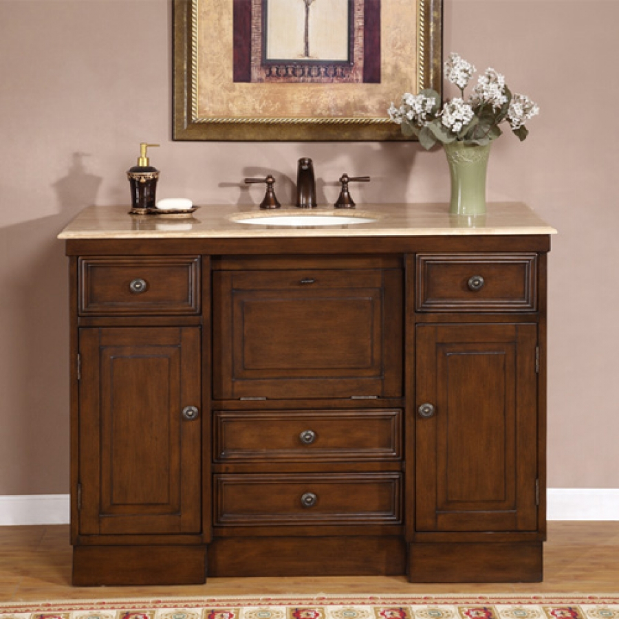48 Inch Single Bathroom Vanity With A Walnut Finish Uvsr071848 intended for 48" Single Or Double Sink Compatible Bathroom Vanity Cabinet - Walnut