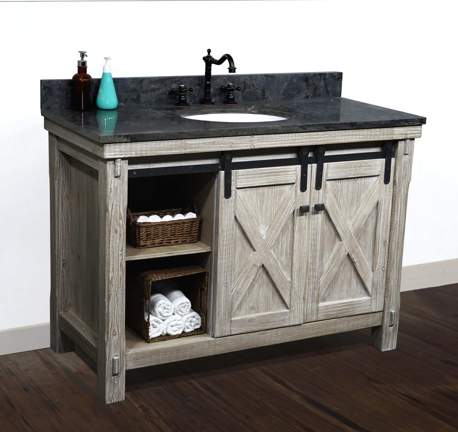 48" Rustic Solid Fir Barn Door Style Single Sink Vanity - No Faucet ... in 79" Rustic Solid Fir Barn Door Style Side Cabinet