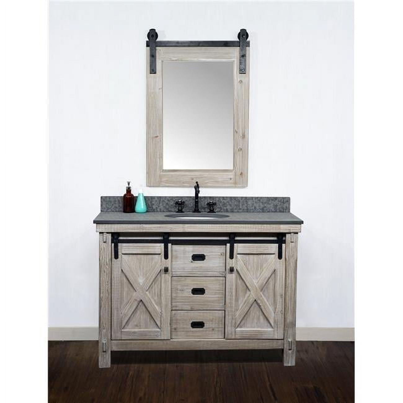 48In. Rustic Solid Fir Barn Door Style Bathroom Vanity, Granite Top In ... intended for 79" Rustic Solid Fir Barn Door Style Side Cabinet