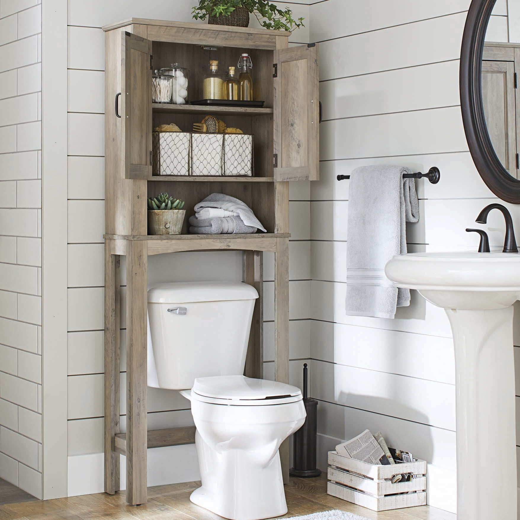 6 Must-Have Bathroom Shelves Over The Toilet – Homystyle intended for Better Home Products Ace Over The Toilet Storage Shelf In White & Natural Oak