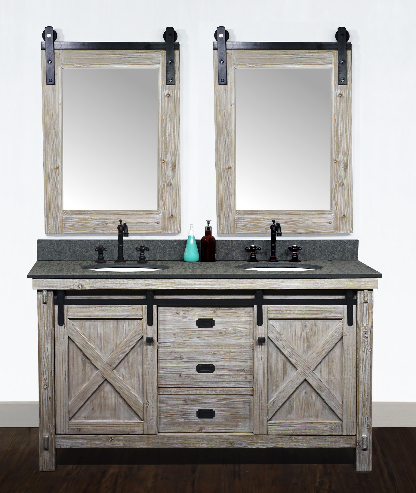 60" Rustic Solid Fir Barn Door Style Double Sink Vanity - No Faucet ... with regard to 79" Rustic Solid Fir Barn Door Style Side Cabinet
