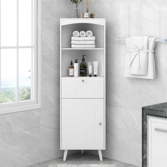 63" Wood 1-Door Corner Cabinet With Adjustable Shelves - Midcentury ... regarding 67" Wood 1-Door Bathroom Cabinet