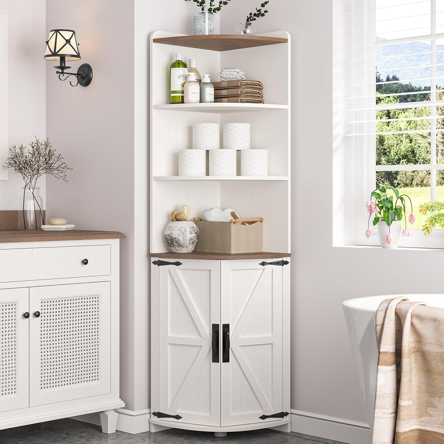 65.16" Tall Corner Cabinet, Farmhouse Corner Storage Cabinet With 2 ... for How Vestal Tall Corner Cabinets Can Transform Your Storage Solutions