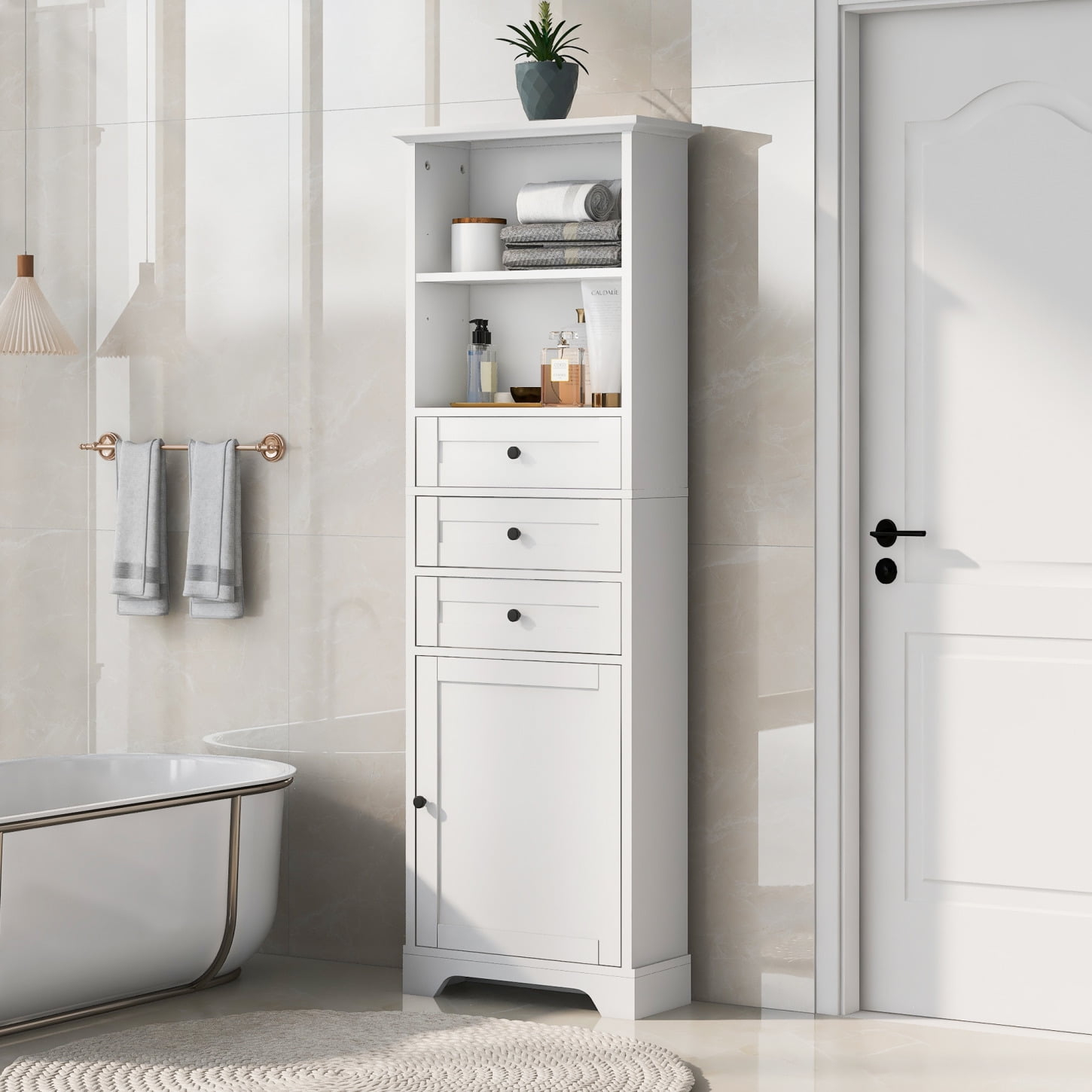 68" Tall Storage Cabinet, Wooden Bathroom Cabinet With 3 Drawers And ... within Maximizing bathroom storage with multi-drawer solutions