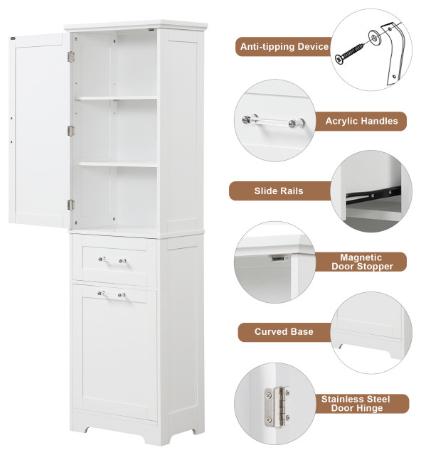 68" Tall Wood 1-Door Bath Cabinet, White, Drawers And Adjustable Shelf ... for The Ultimate Guide to Installing 67 Wood 1 Door Bathroom Cabinets