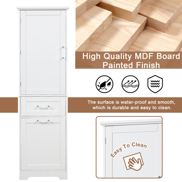 68" Tall Wood 1-Door Bath Cabinet, White, Drawers And Adjustable Shelf ... with regard to Exploring the Practical Benefits of Tall Wooden Bathroom Cabinets