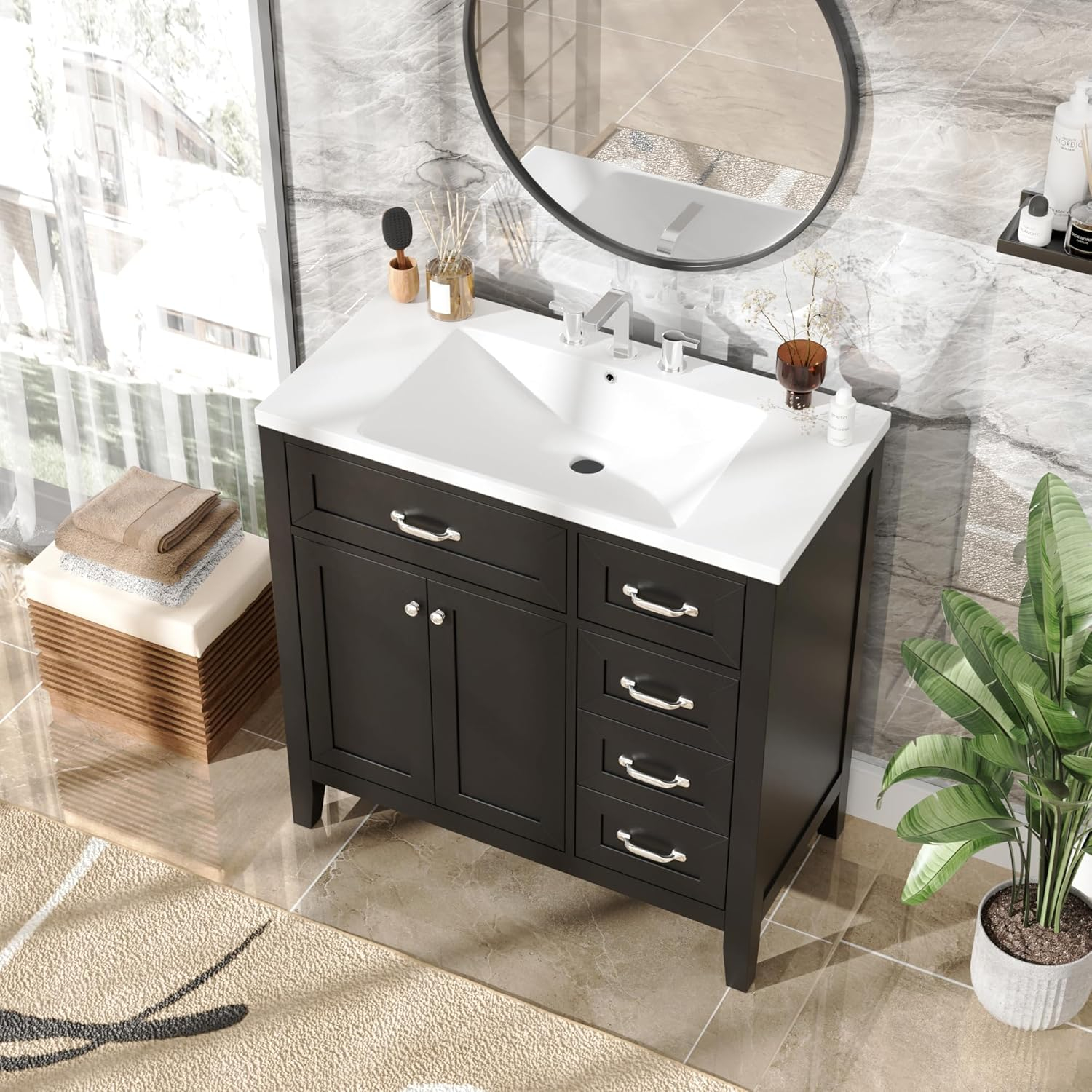 Amazon.com: 36" Bathroom Vanities With Sink Set Combo, Cabinet With 3 ... intended for How Eclair 36 inch bathroom vanities transform small bathroom spaces