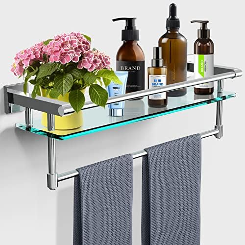 Amazon.com: Bathroom Glass Shelf Towel Rack Shelf Glass Organizer Wall ... with Understanding the Appeal of Stainless Steel and Glass in Bathroom Organization