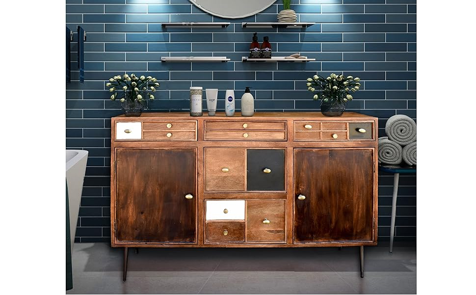 Amazon.com: Chic Teak Tawa Mango Wood Bathroom Linen Cabinet With 5 ... with Nuna Mango Wood Bathroom Linen Cabinet