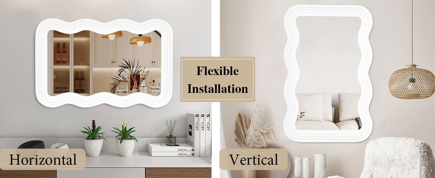 Amazon.com: Culer Wavy Mirror For Bathroom,White Wood Irregular Mirror ... intended for How to Choose the Perfect Wavy Rectangular Mirror With Scalloped Wooden Frame for Your Home