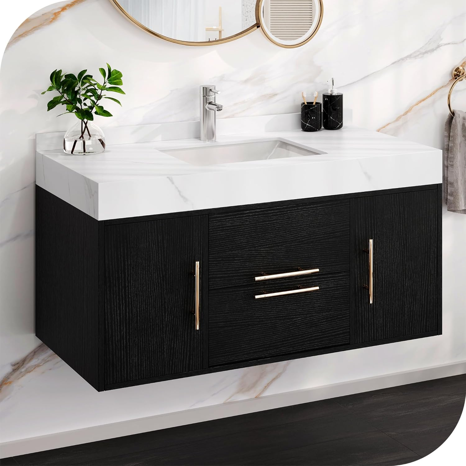 Amazon.com: Dwvo 40 Inch Black Floating Bathroom Vanity, Wall Mounted ... regarding Designing with Space: The Art of Wall-Mounted Floating Bathroom Vanity Side Cabinets