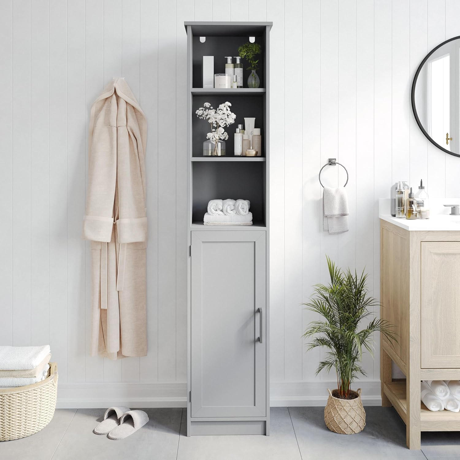 Amazon.com: Flash Furniture Vega Bathroom Linen Storage Cabinet ... for The Psychology of Color: Why Gray Cabinetry Works Best in Bathrooms