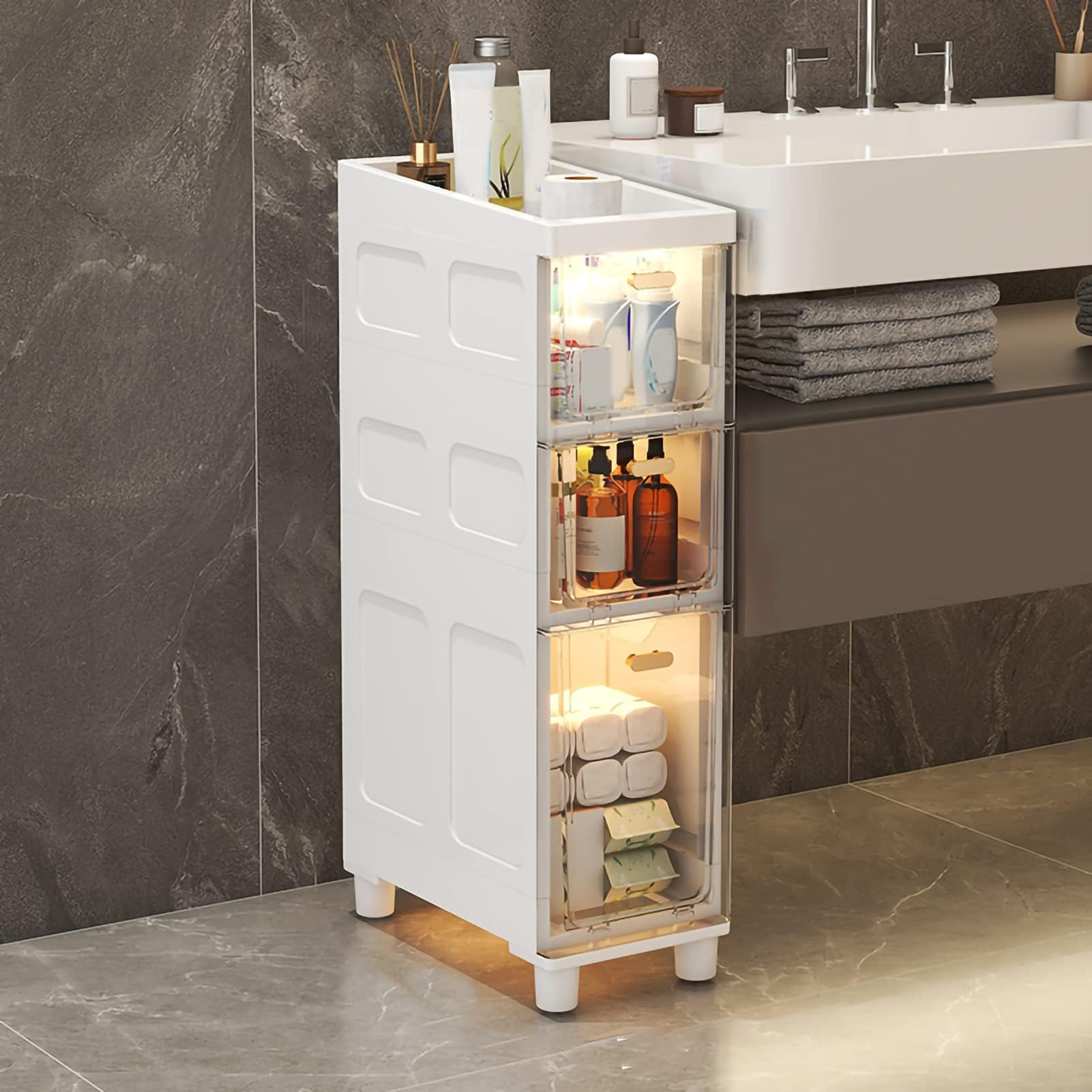 Amazon.com: Frgbakli Slim Bathroom Cabinet Storage, Large Capacity Slim ... with regard to Freestanding Organizers That Transform Tiny Bathrooms
