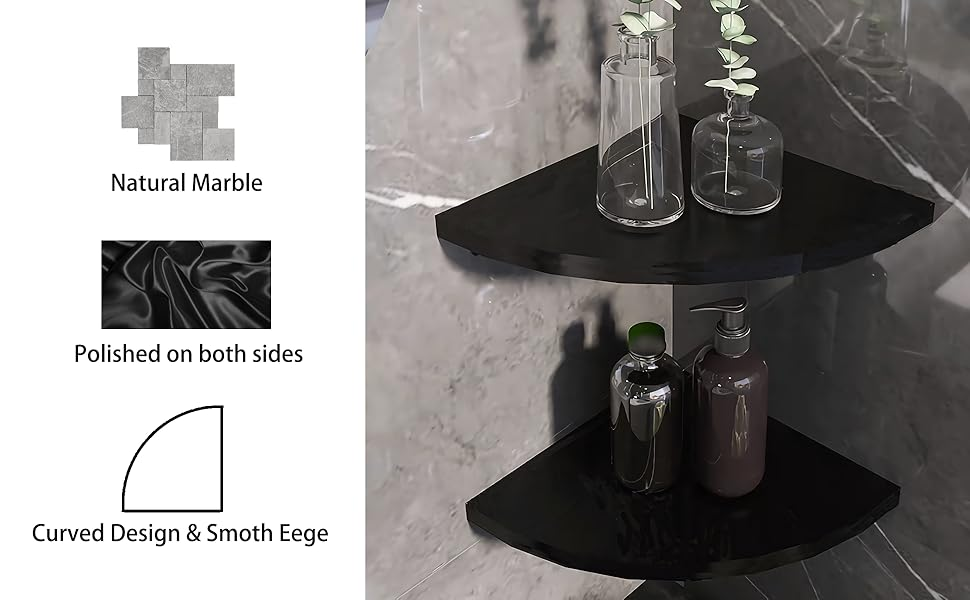 Amazon.com: Geoona 9 Inch Black Marble Corner Shower Shelf For Bathroom ... with regard to How Matte Black Stone Shelves Transform Bathroom Design