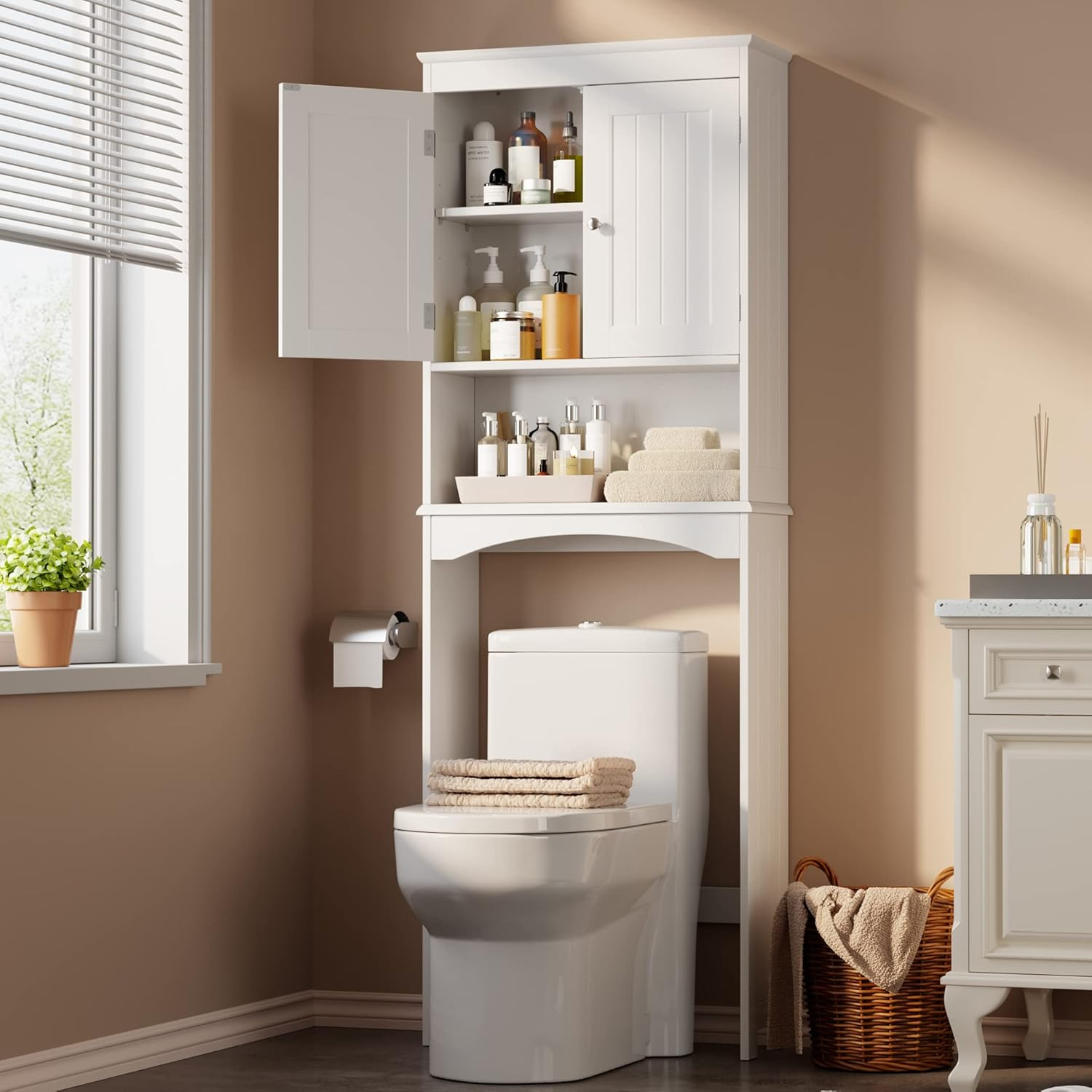 Amazon.com: Gizoon Over The Toilet Storage Cabinet With Adjustable ... for Pemberly Row Over The Toilet Storage Cabinet In White Ash - Engineered Wood