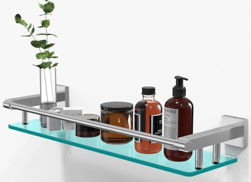 Amazon.com: Glass Shelves For Bathroom With Towel Bar,20-Inch Chrome ... for Understanding the Appeal of Stainless Steel and Glass in Bathroom Organization