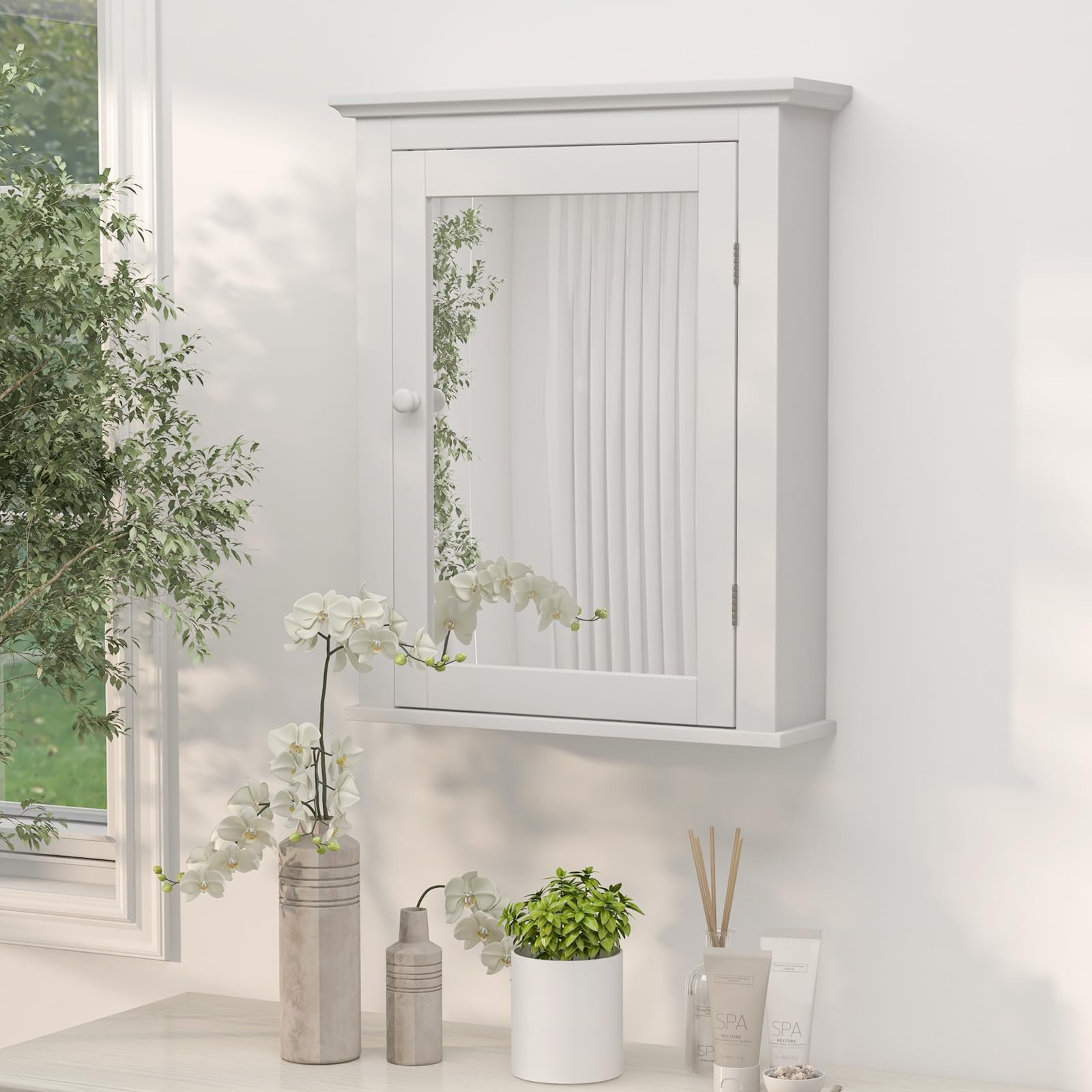 Amazon.com: Homgx Mirror Medicine Cabinet, White : Home & Kitchen in Roma Mirrored Medicine Cabinet White