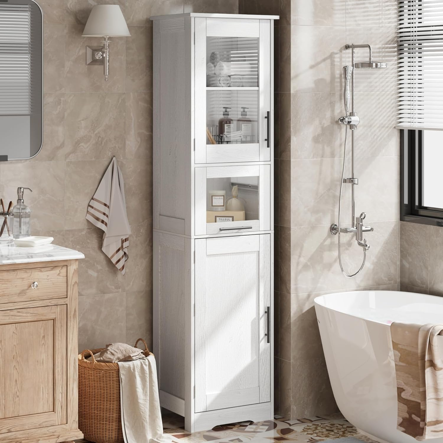 Amazon.com: Idealhouse Slim Bathroom Cabinet, Tall Narrow Storage ... in Freestanding Organizers That Transform Tiny Bathrooms