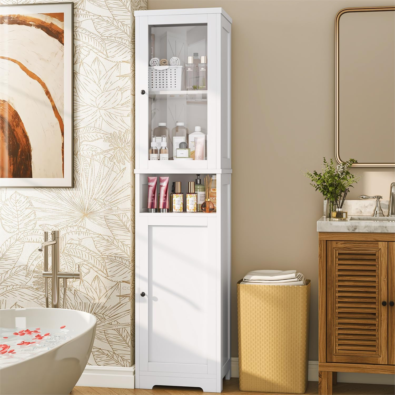 Amazon.com: Knoworld Bathroom Storage Cabinet With Acrylic Door, 67 ... with regard to Essential elements of effective bathroom organization