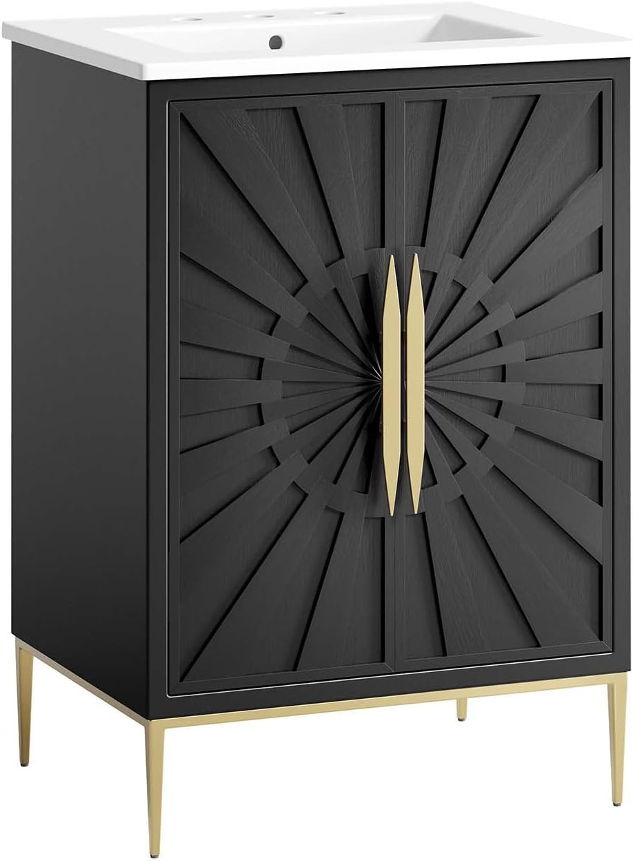 Amazon.com: Modway Awaken Bathroom Vanity Cabinet, 24", White Black ... within Awaken 30" Bathroom Vanity Cabinet, Black