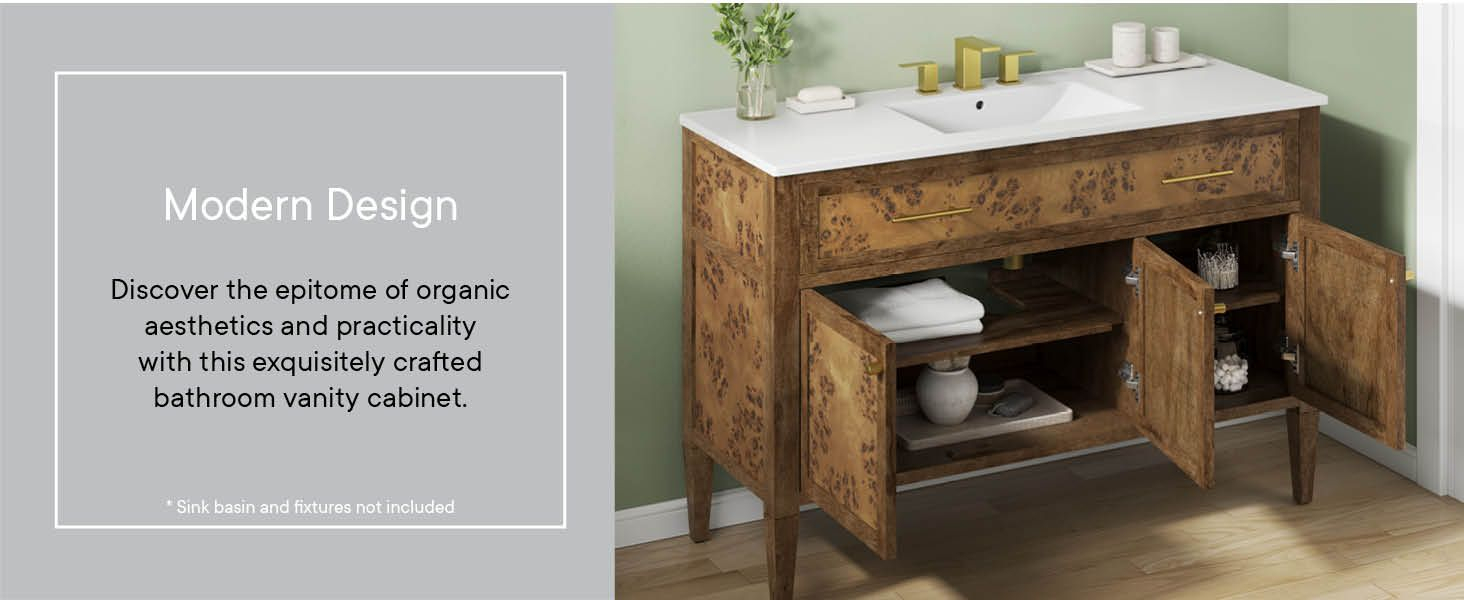 Amazon.com: Modway Eei-6140-Brn Elysian 48" Wood Bathroom Vanity ... for Elysian 48 Wood Bathroom Vanity Cabinet (Sink Basin Not Included)